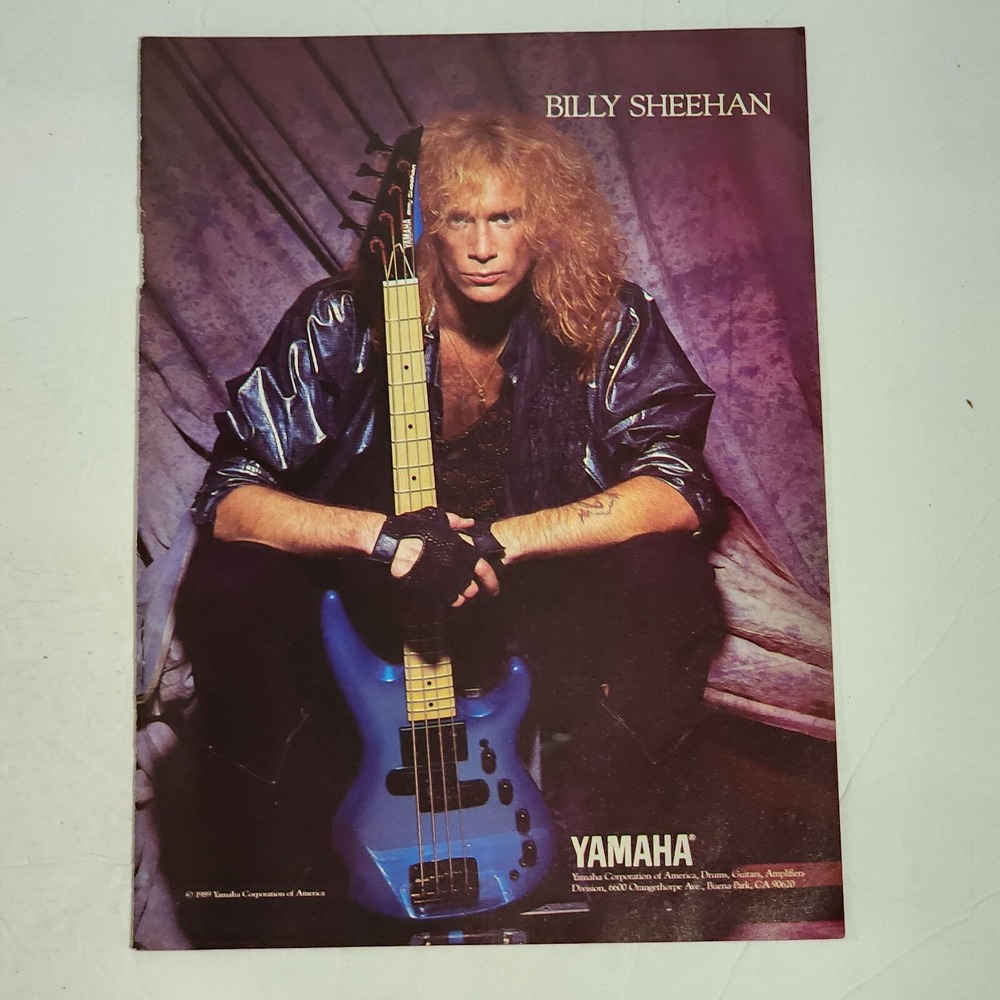 Vintage Print Ad BILLY SHEEHAN Yamaha guitar rock metal clipping 1990 8x10